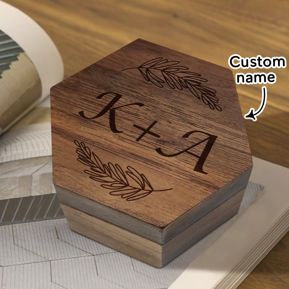 Custom Engraved Text - Personalized Hexagon Wooden Jewelry Box