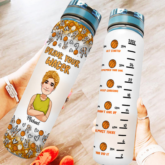 Drink Your Water - Personalized Basketball Water Tracker Bottle