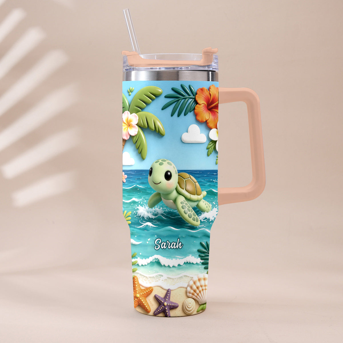 Back To The Ocean - Personalized Turtle Tumbler With Plush Charm