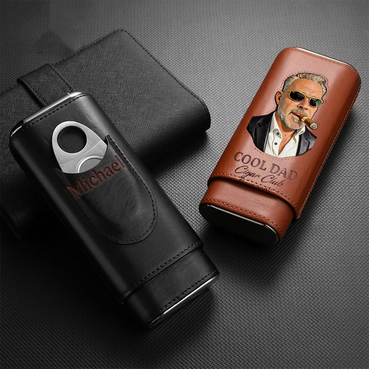 Dad Loves Cigars - Personalized Father Leather Cigar Humidor Case