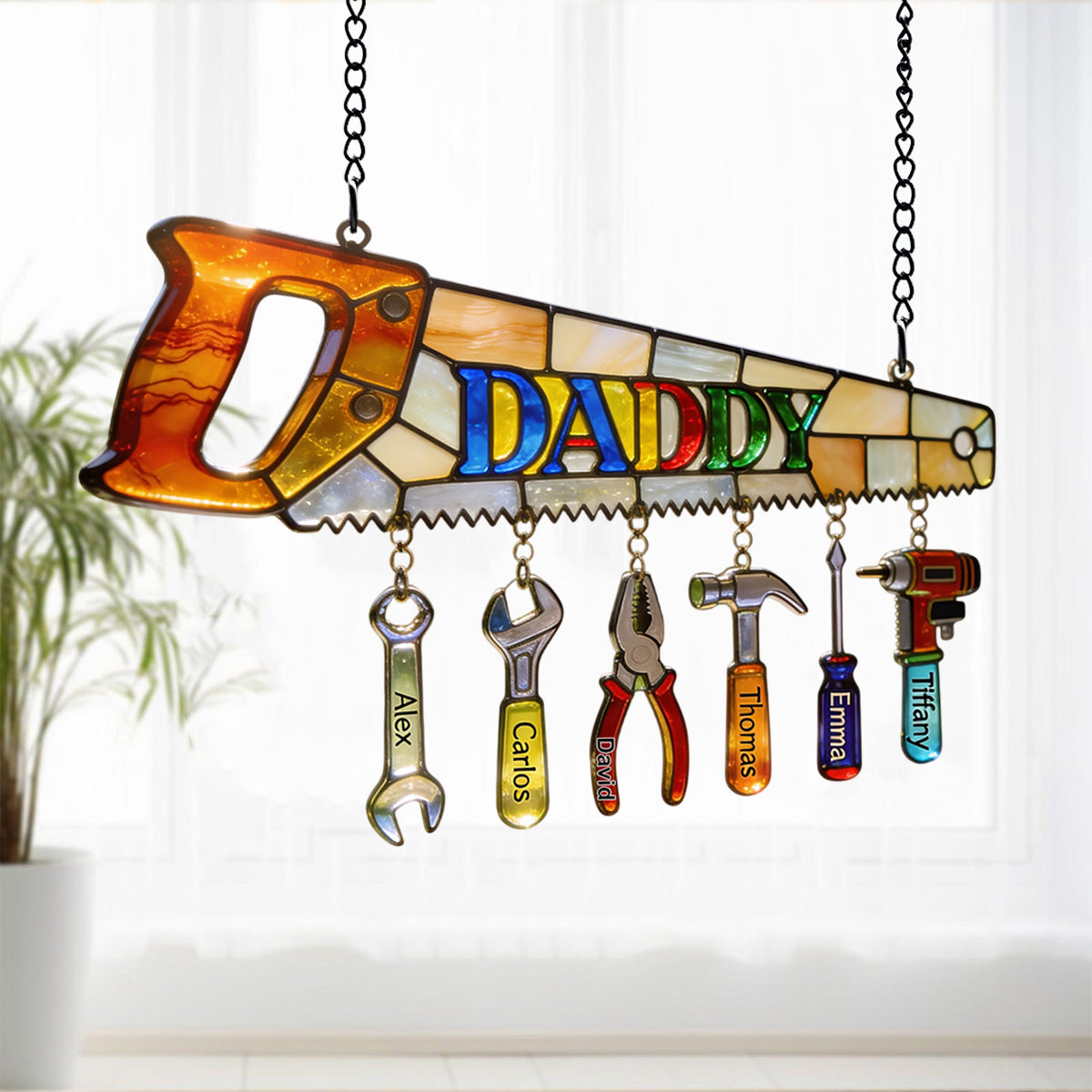Best Dad Ever - Personalized Father Window Hanging Suncatcher With Custom Charms