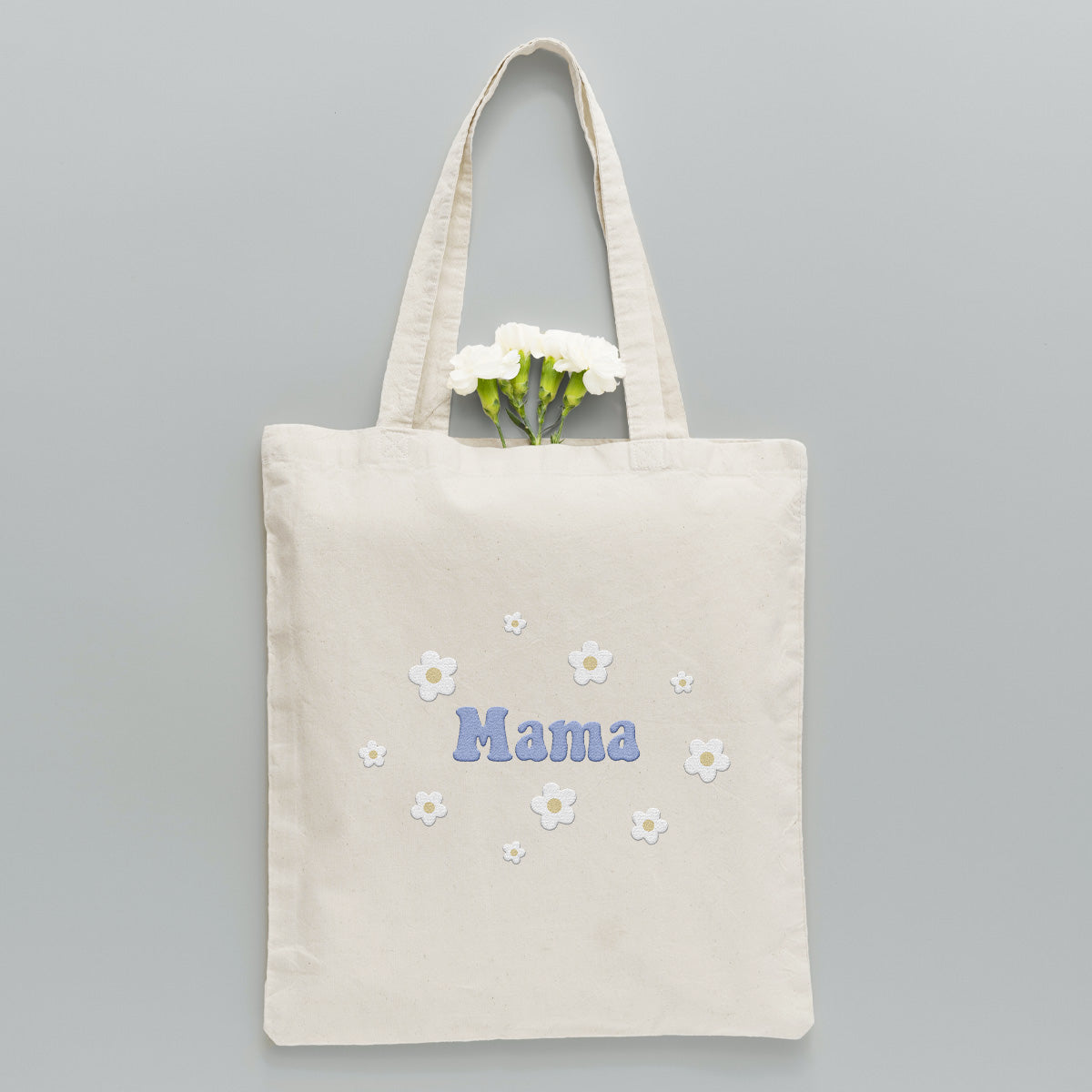 Custom Name With Flower - Personalized Step Mom Embroidered Tote Bag
