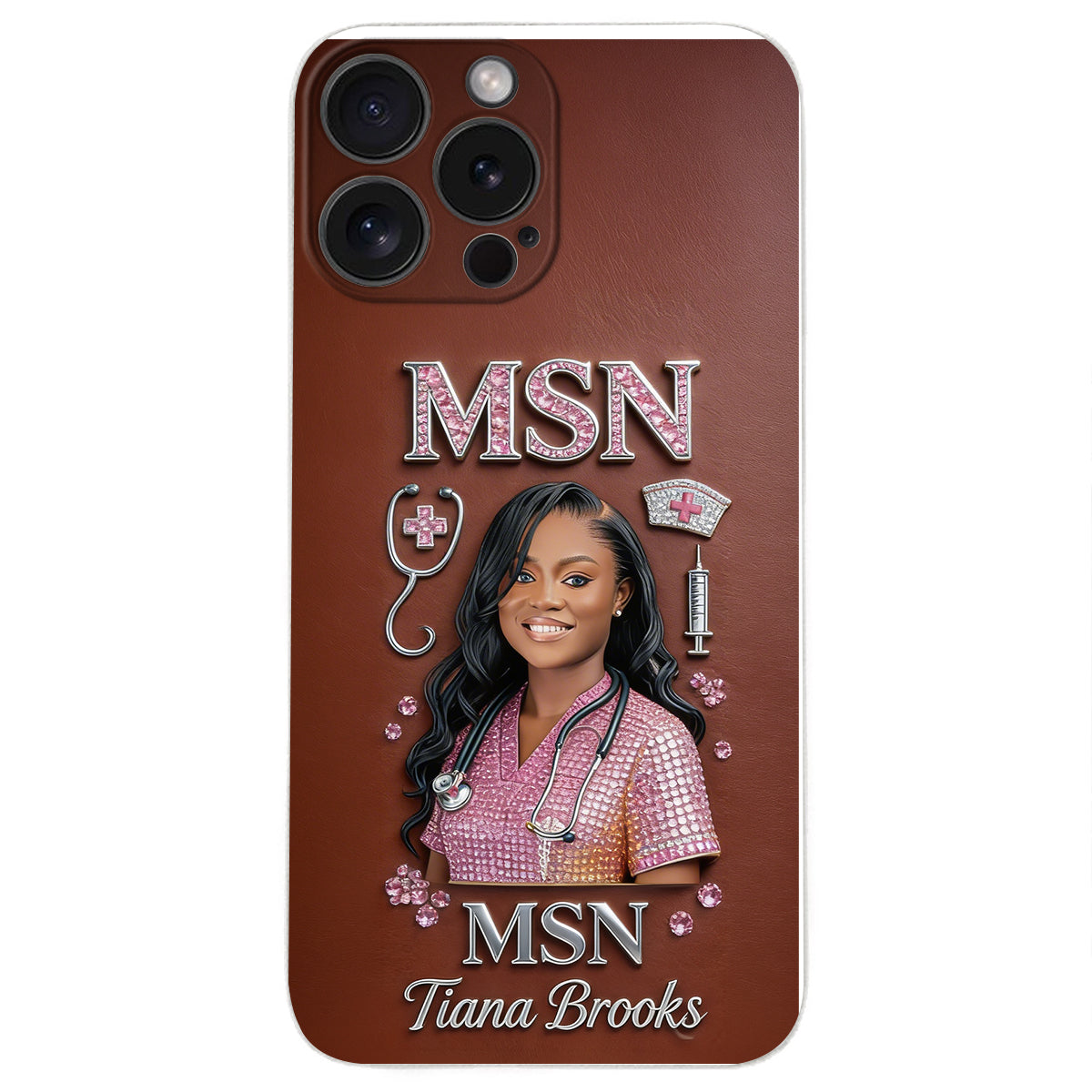 Any Title - Gifts For Nurse, Doctor - Personalized Nurse 3D Embossed Leather Phone Case