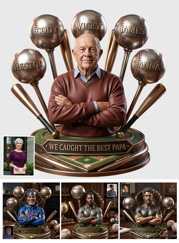 Custom Any Photo Caught The Best Dad/Papa - Personalized Baseball Custom Shaped Acrylic Plaque