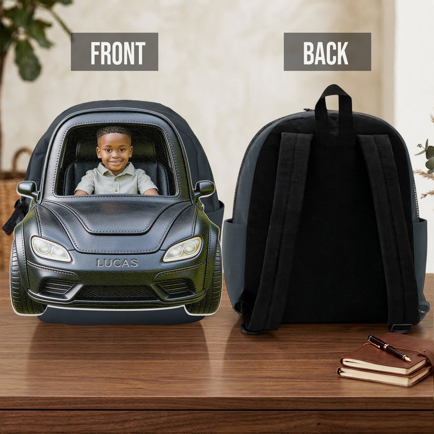 Custom From Photo And Vehicle - Personalized Kid Changeable Leather Patch Backpack