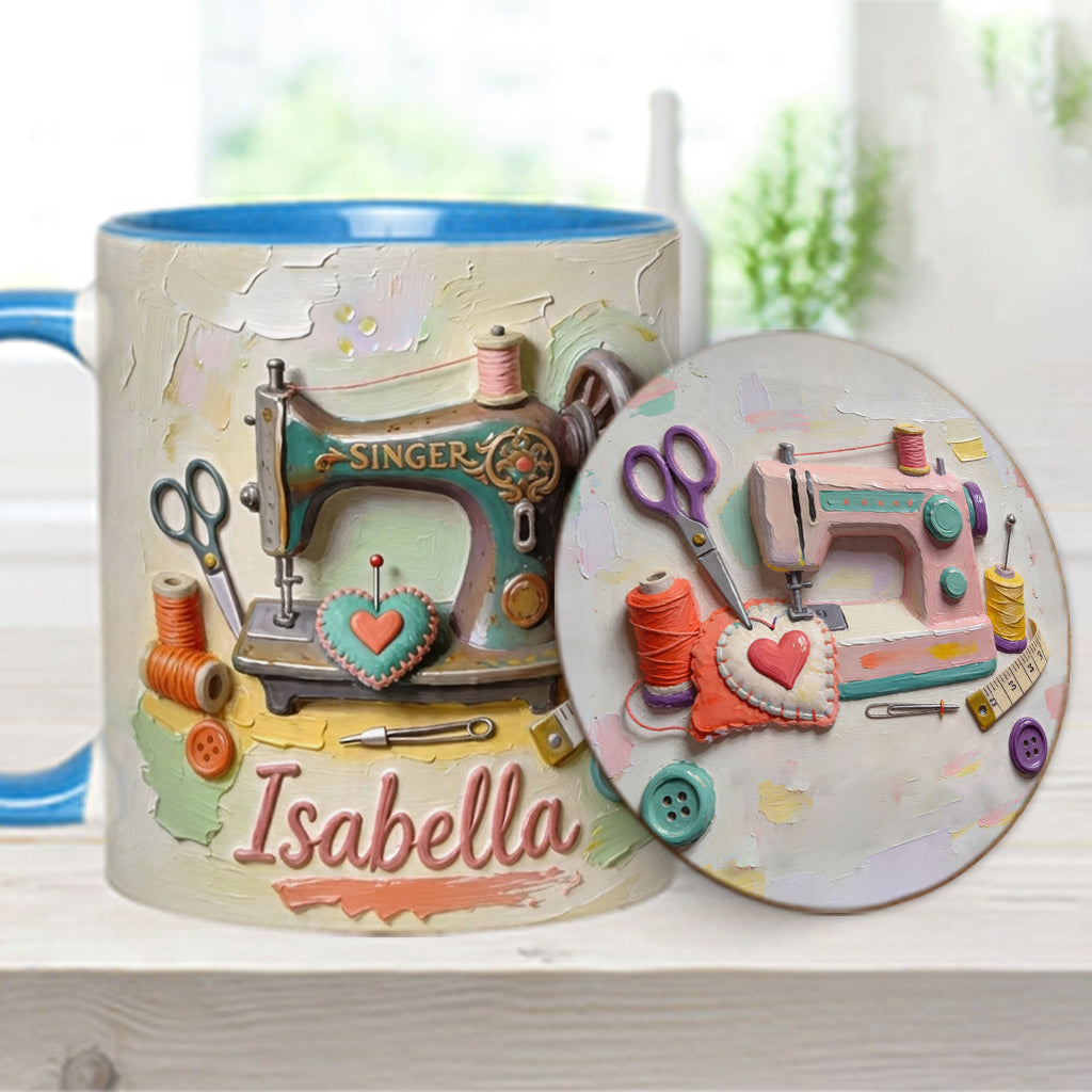 Just a Girl Who Loves Sewing - Personalized Sewing Accent Mug & Coaster
