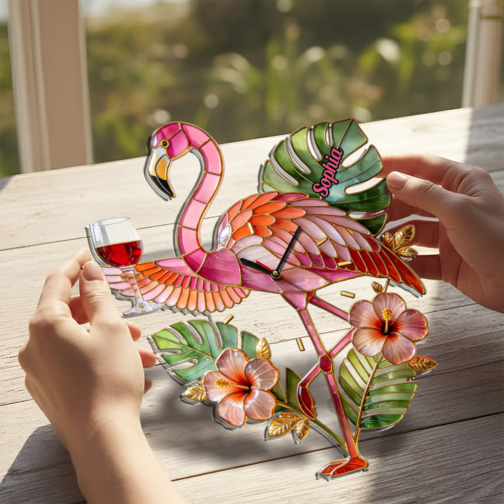 Elegant Flamingo Tropical Vibe - Personalized Flamingo Acrylic Wall Clock