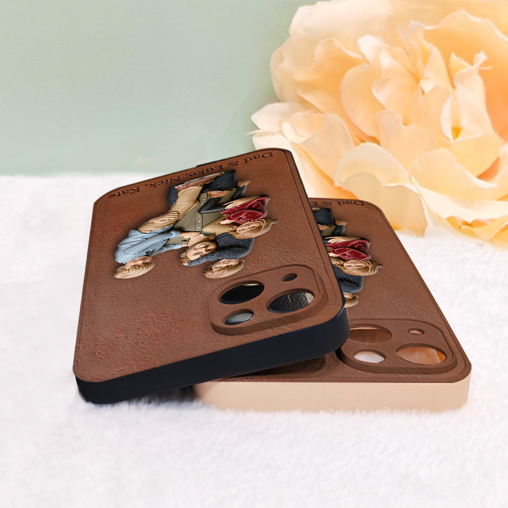 Best Dad Ever - Personalized Father 3D Embossed Leather Phone Case