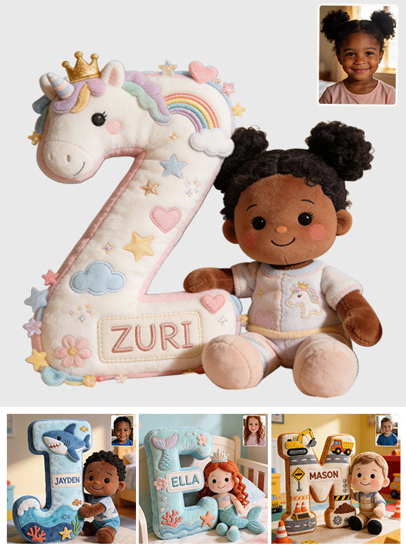 Alphabet Letter & Custom Photo And Theme - Personalized Kid Premium Faux Fur Pillow