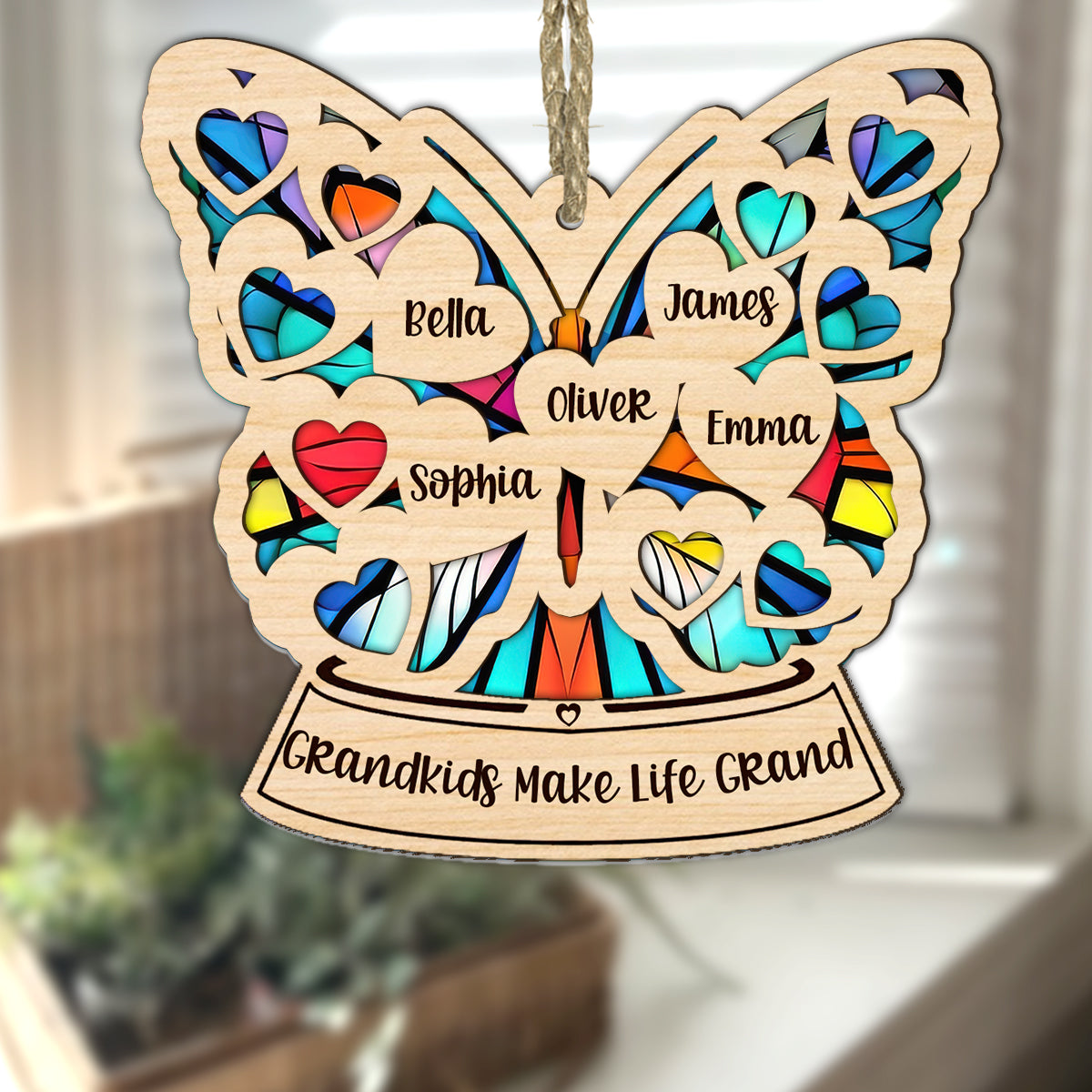 Grandma Mom Heart Butterfly - Personalized Grandma Suncatcher