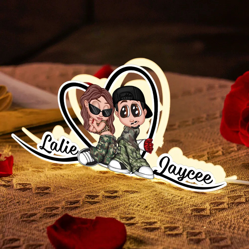 Custom LED Plaque - Adorable Couple with Romantic Heart Scene - Unique Gift for Boyfriend & Girlfriend
