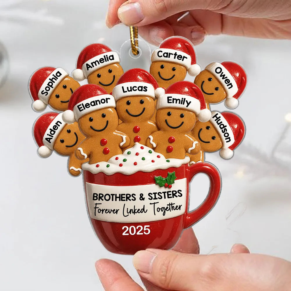 Family Acrylic Ornament – Gingerbread Brothers & Sisters Design, High-Clarity Collectible Holiday Gift