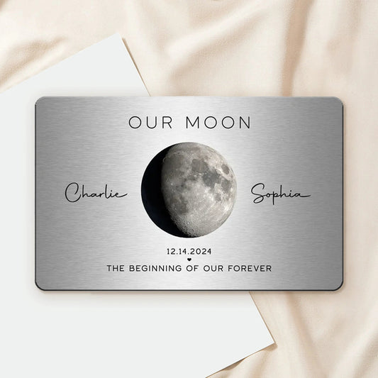 Personalized Our Moon Metal Wallet Card With Moon Photo - Romantic Unique Gift for Husband or Boyfriend