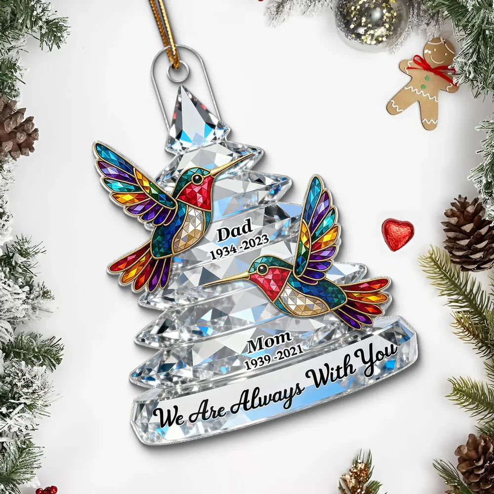 Personalized Memorial Acrylic Ornament with Colorful Hummingbirds, Christmas Tree Keepsake, Unique Sympathy Gift