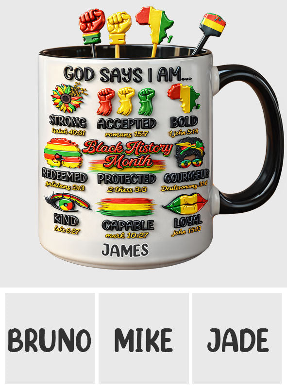 Black History Month, God Says You Are - Personalized African American Set Accent Mug With Acrylic Stirrers