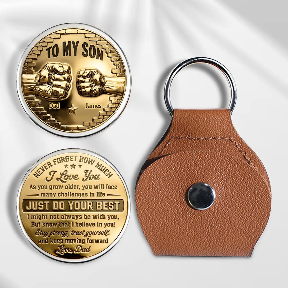 Personalized Pocket Hug Coin for Son, Encouraging Dad Message Keepsake, Unique Gift He Can Carry Every Day