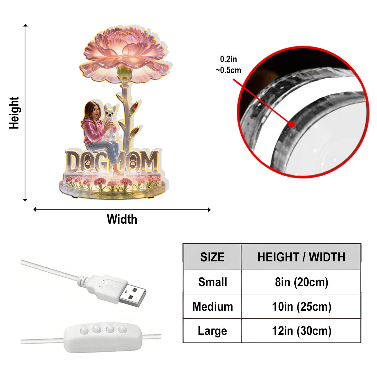 Dog Mom And Flower - Personalized Dog Acrylic LED Night Light
