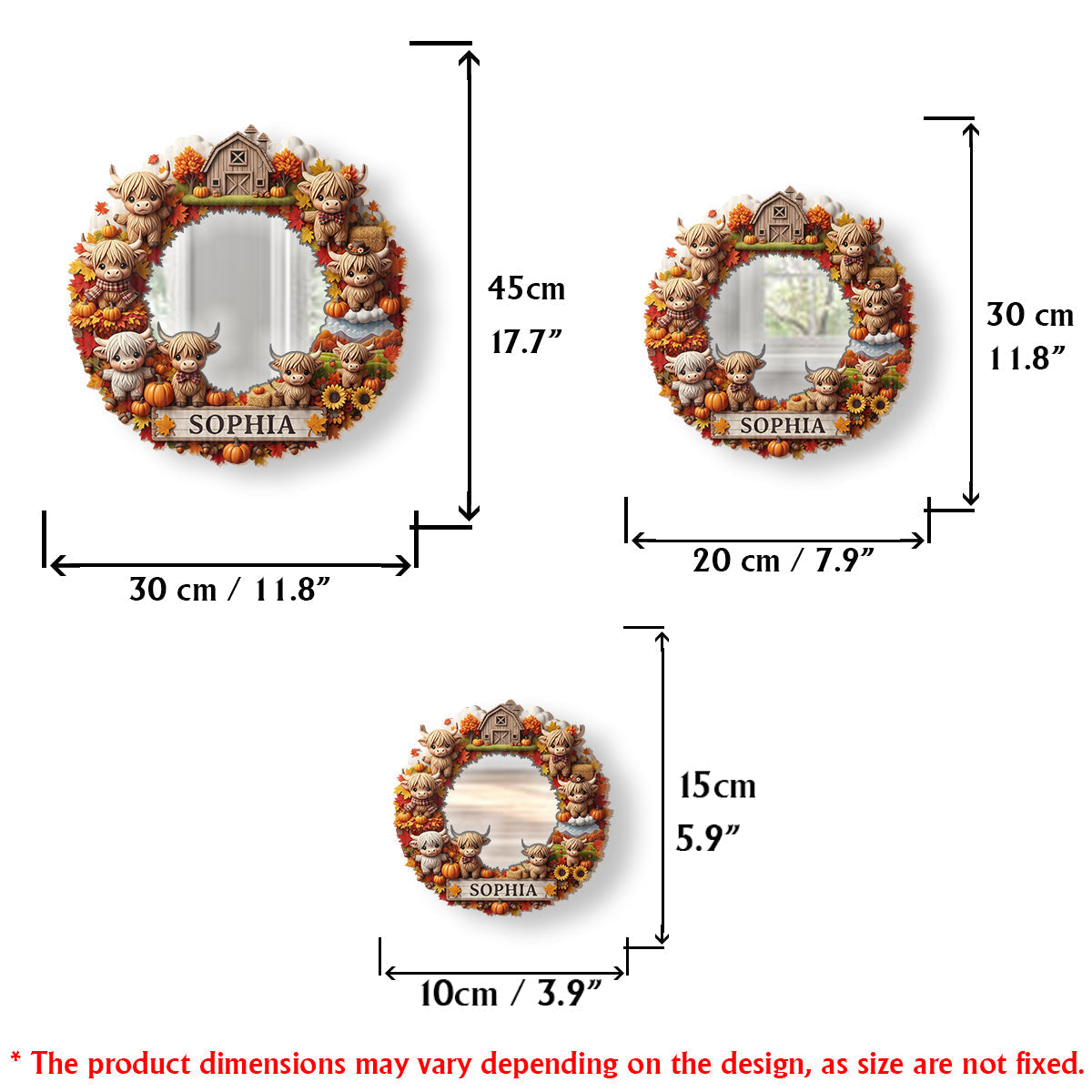 Autumn Highland Cows - Personalized Highland Cow Wall Hanging Mirror