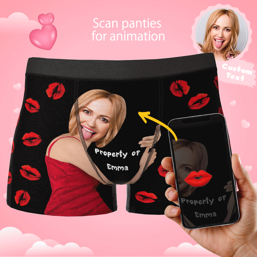 Custom Sexy Red Lips Boxers AR View - Personalized Couple Men's boxer briefs