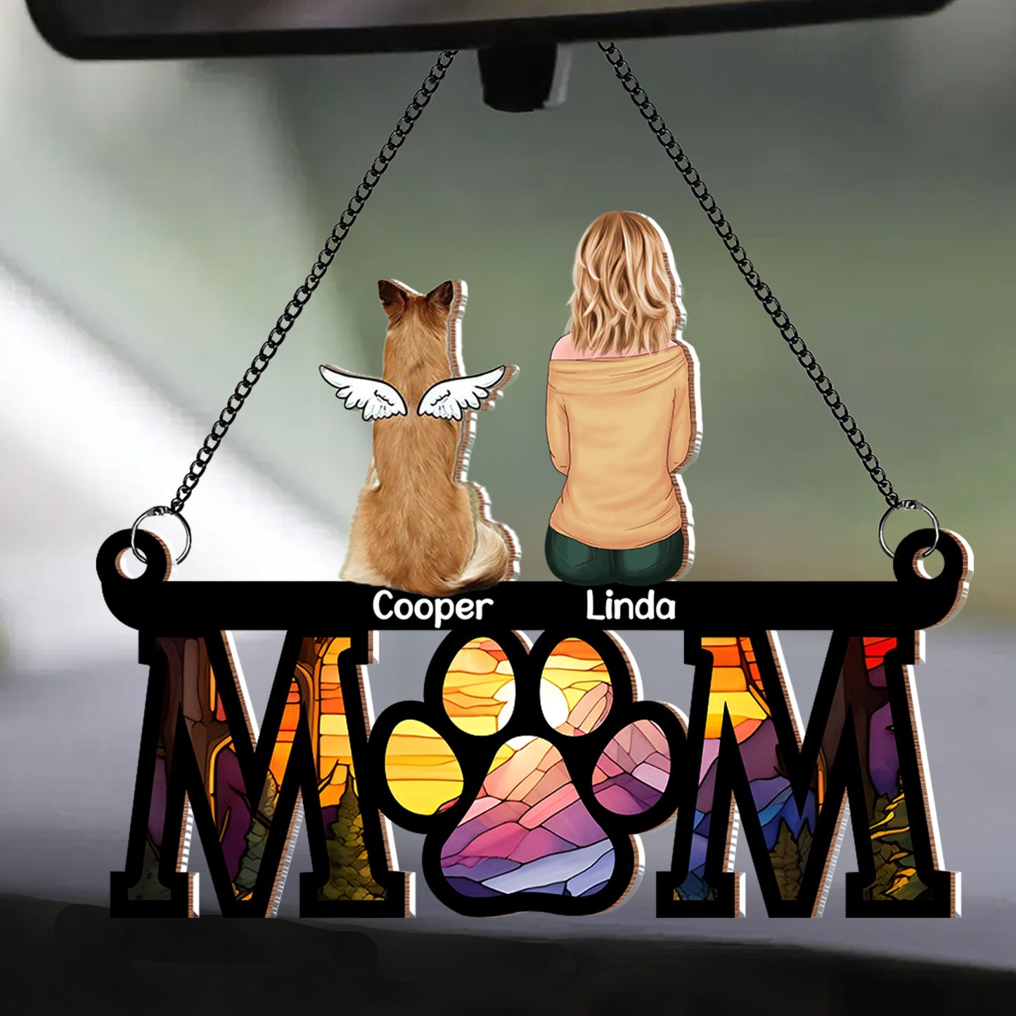 "Mom and Her Dogs" Themed Hanging Ornament, Wood and Acrylic Layers, Perfect Gift for Mother’s Day, Birthdays, or Special Occasions