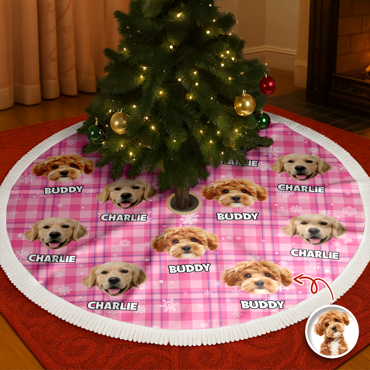 Personalized Plush Christmas Tree Skirt with Your Pet Photo – Custom Dog or Cat Holiday Decor, Unique Gift for Pet Lovers