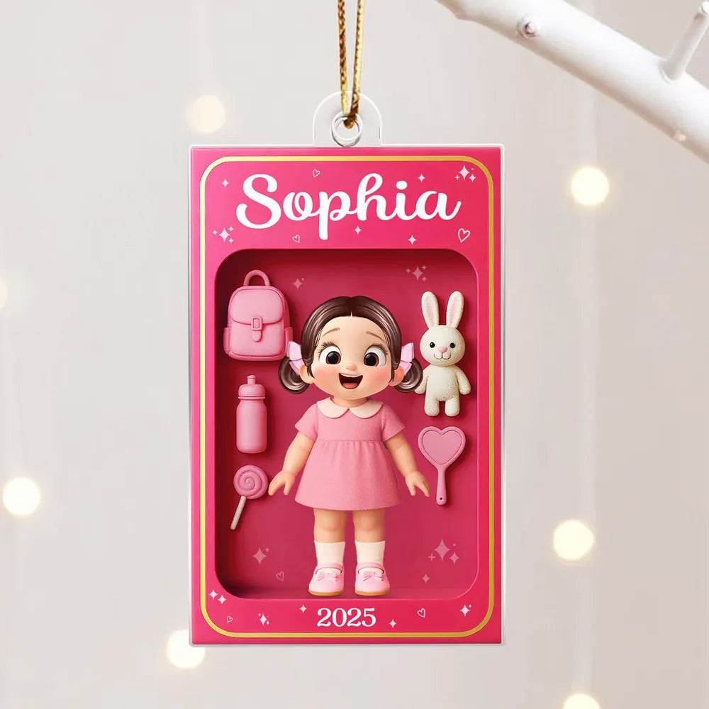 Pink Acrylic Girl Ornament - Personalized Gift for Kids