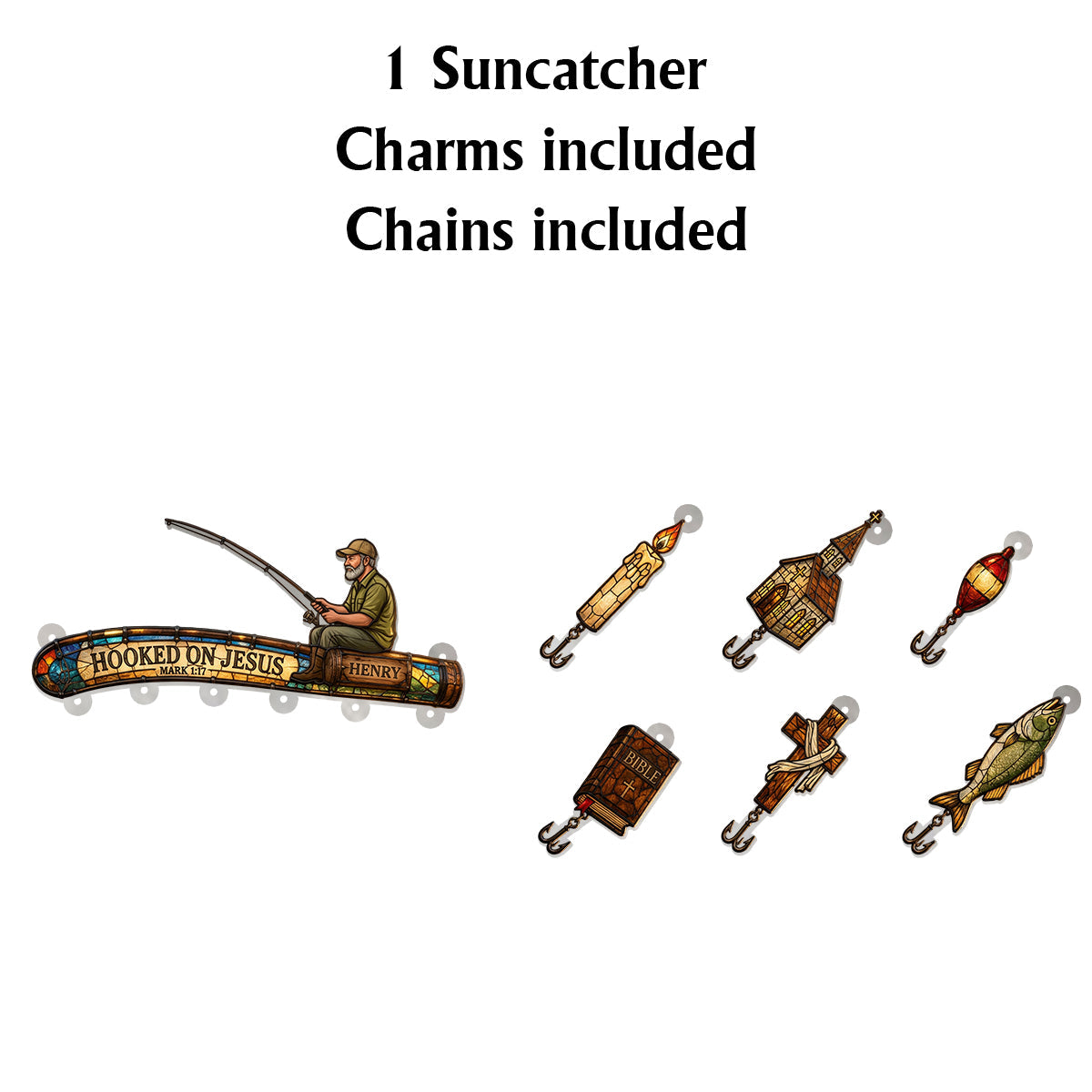 Hooked On God - Personalized Fishing Window Hanging Suncatcher With Custom Charms