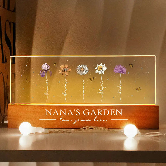 Personalized LED Plaque with Grandkids' Names & Birth Month Flowers