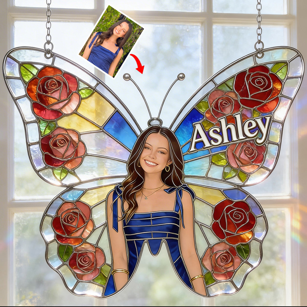 Butterfly Birth Month Flower - Personalized Birth Month Flower Window Hanging Suncatcher Ornament