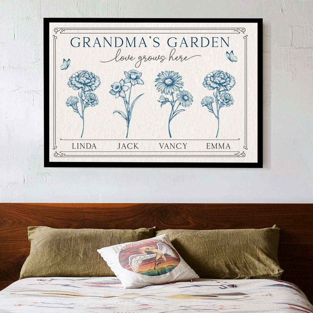 Grandma’s Garden Poster - Personalized Family Poster without Frame with Custom Names, Perfect Gift for Grandma
