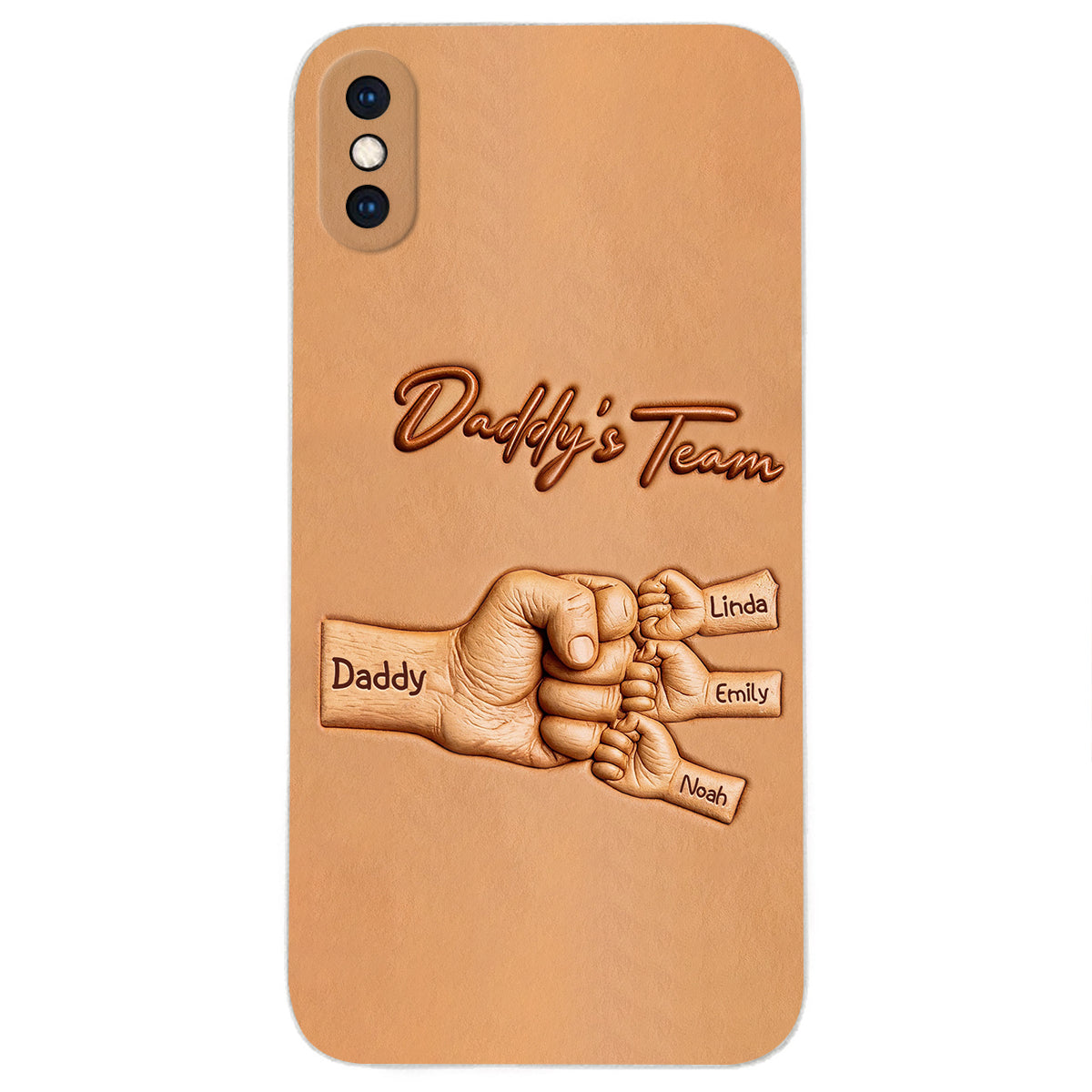 Daddy's Team - Personalized Father 3D Embossed Leather Phone Case