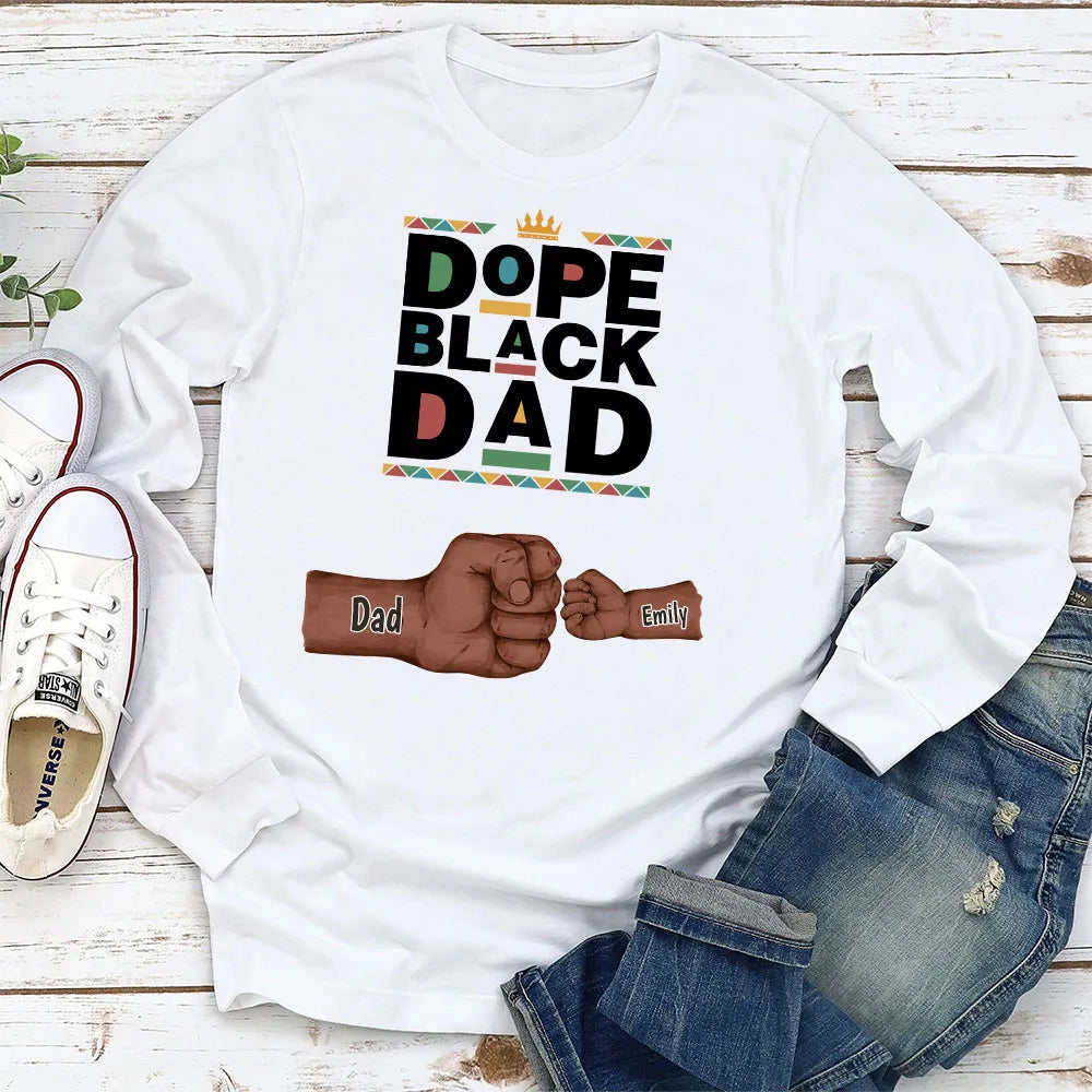 Personalized Dope Black Dad Classic Tee With Fist Bump Hands Design, Unique Father's Day Gift For Dad