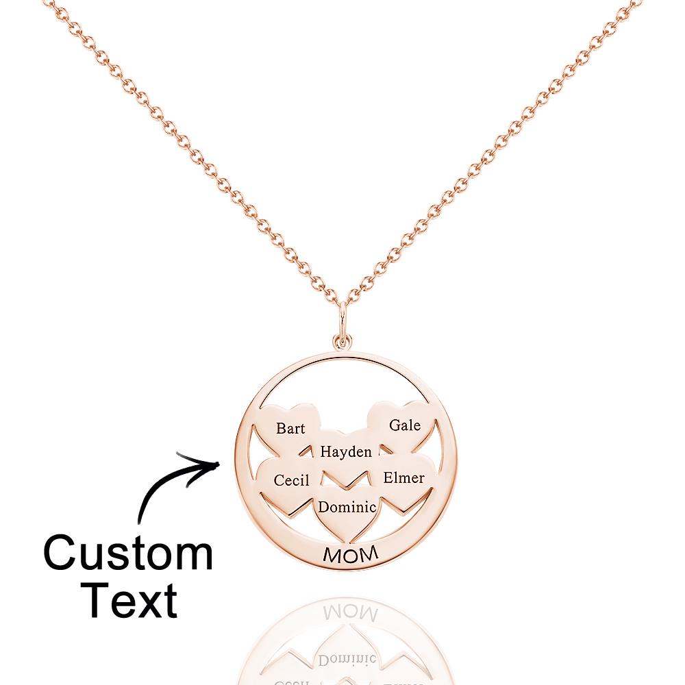 Custom Engraved Circle Hearts Necklace Charm - Personalized Necklace