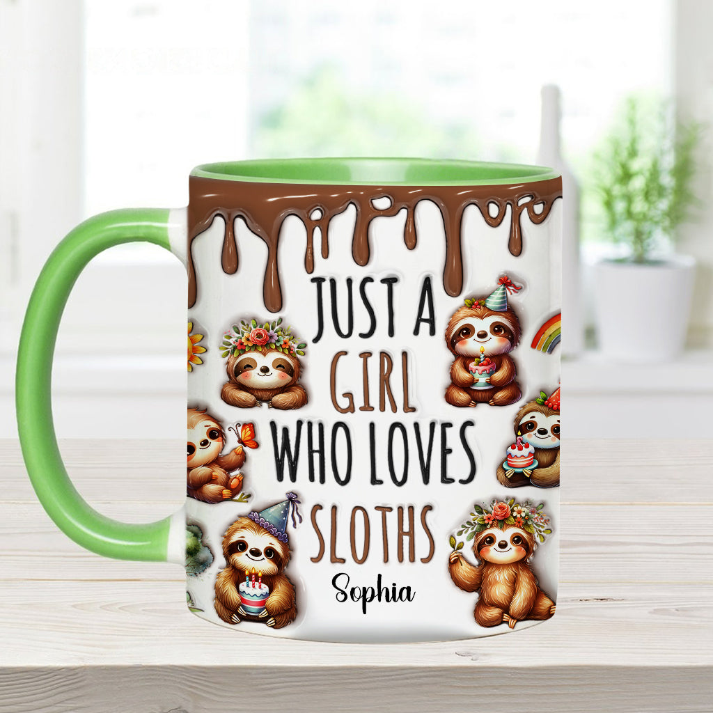 Just A Girl Who Loves Sloths - Personalized Sloth Accent Mug