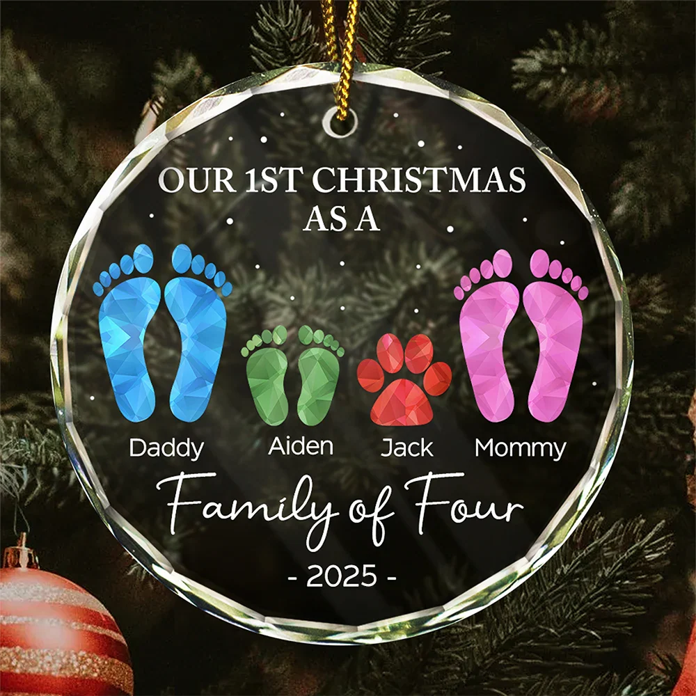 Crystal Ornament with Clear Shine for Christmas Tree, Capturing Warm Family Moments in Festive Glow