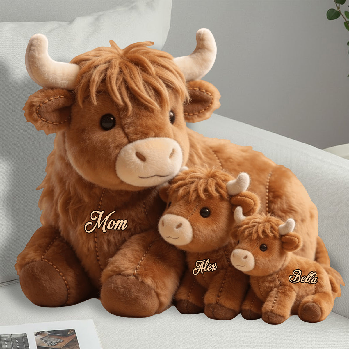 Cute Highland Cow Mama - Personalized Mother Faux Fur Shaped Pillow