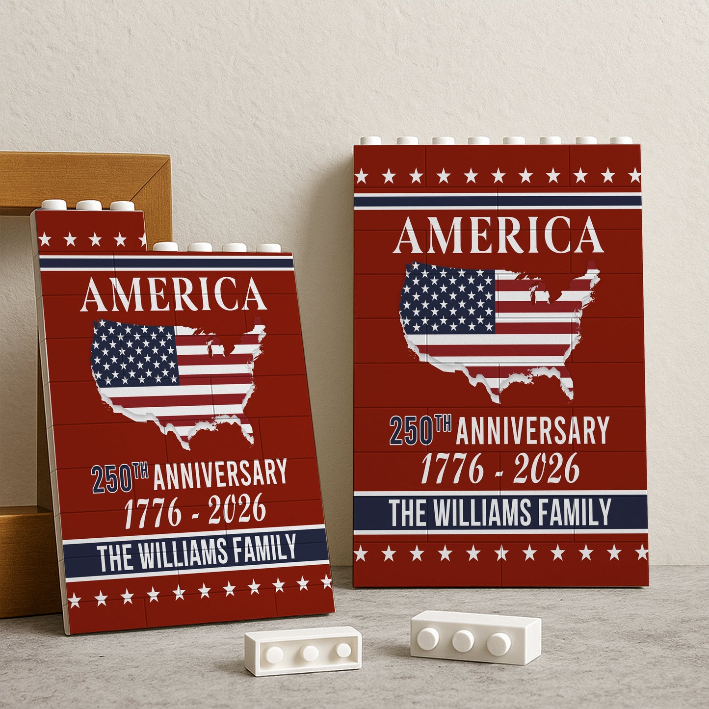 Custom Patriotic PVC Building Brick Puzzle for America 250th Anniversary, USA Flag Map Design, Meaningful Family Gift