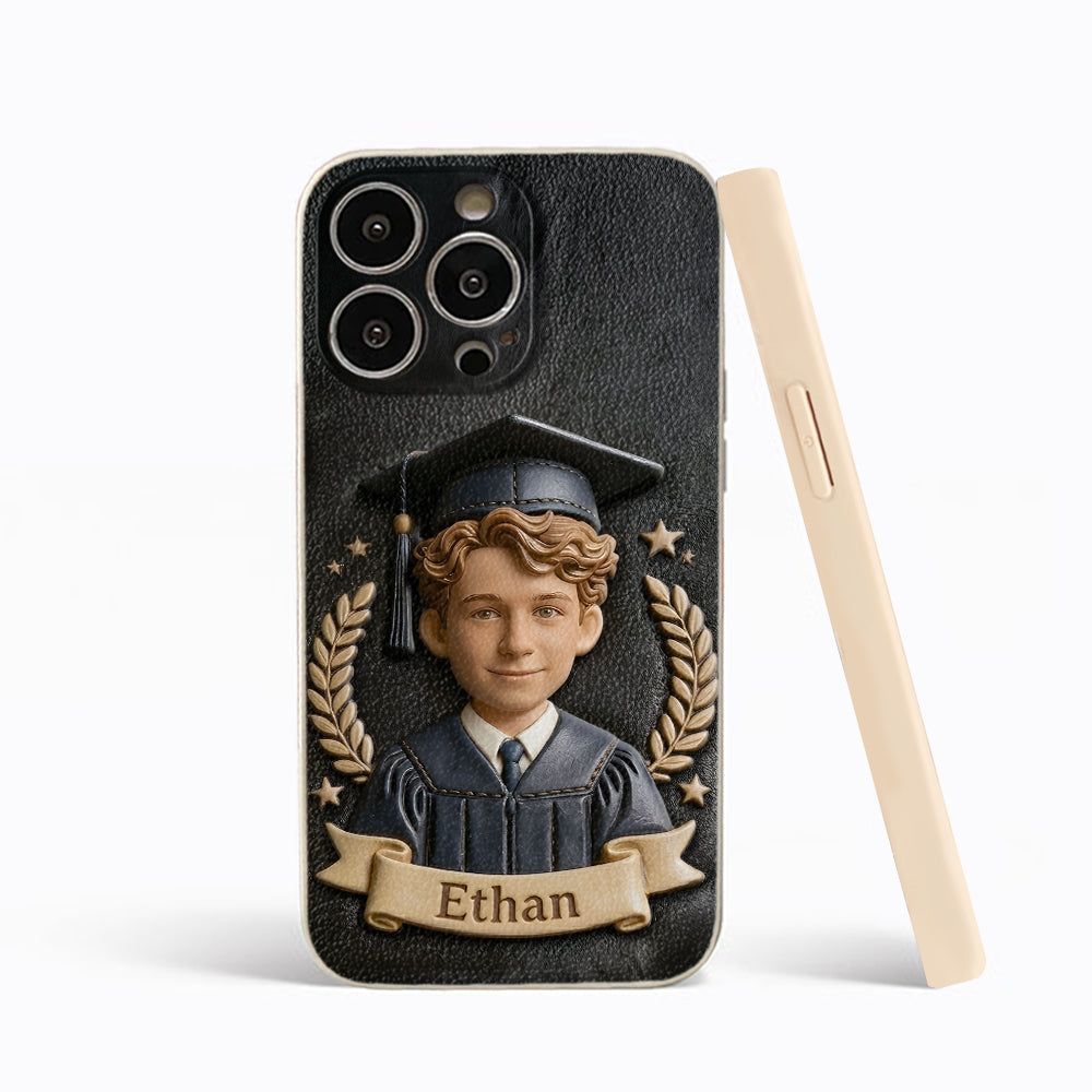 Graduation Gift - Personalized Graduation 3D Embossed Leather Phone Case