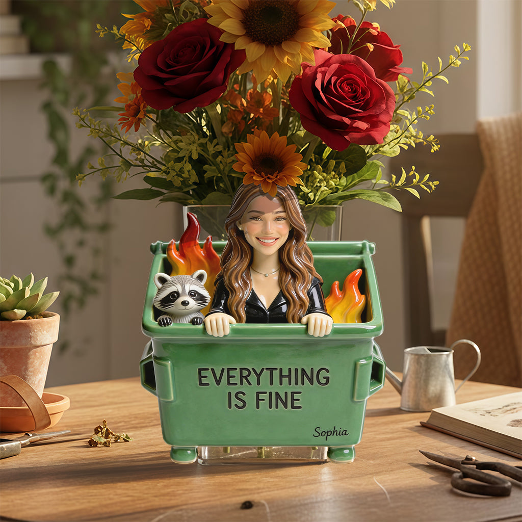 Dumpster Fire Everything Is Fine - Personalized Colleague Acrylic Pot