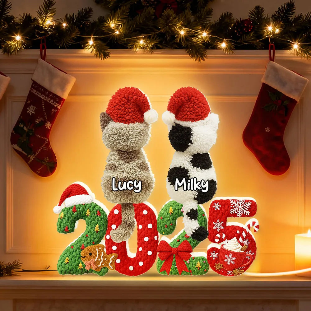 Personalized Acrylic Light Box with Cats in Santa Hats, Cozy Christmas Bedroom Lamp, Unique Pet Lover Gift & Festive Keepsake