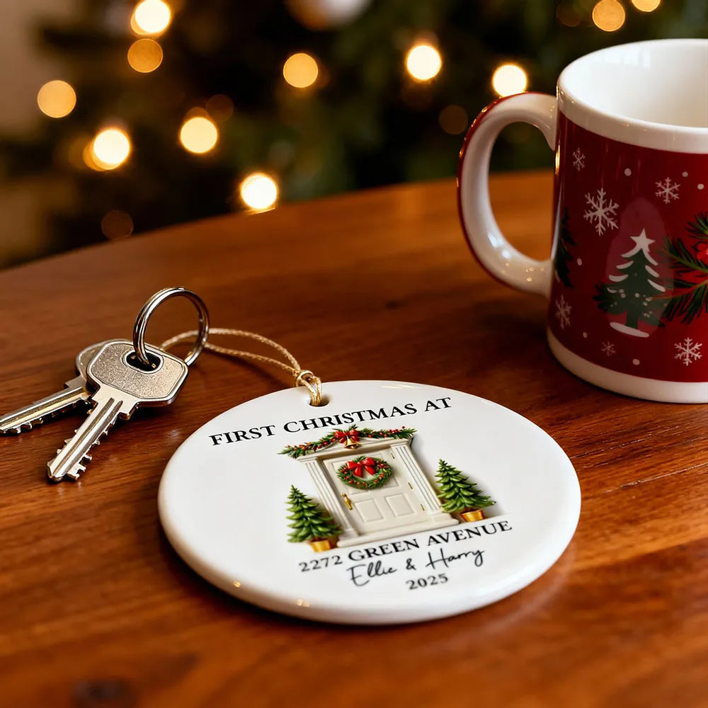 Personalized Ceramic Ornament First Christmas At New Home Door Design Unique Holiday Gift For Couples