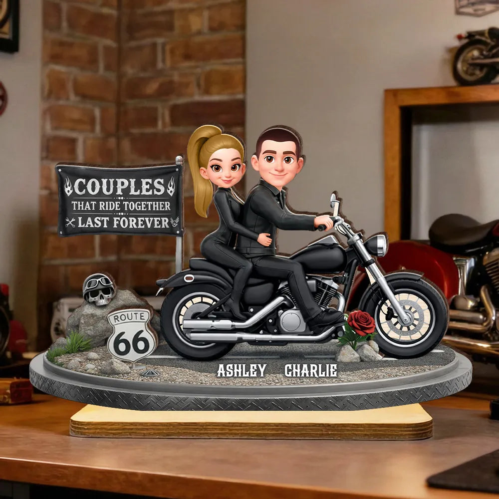 2-Layer Wooden Plaque Personalized Couple Riding a Motorcycle Heartfelt Keepsake for Living Room Display Unique Gift for Him & Her