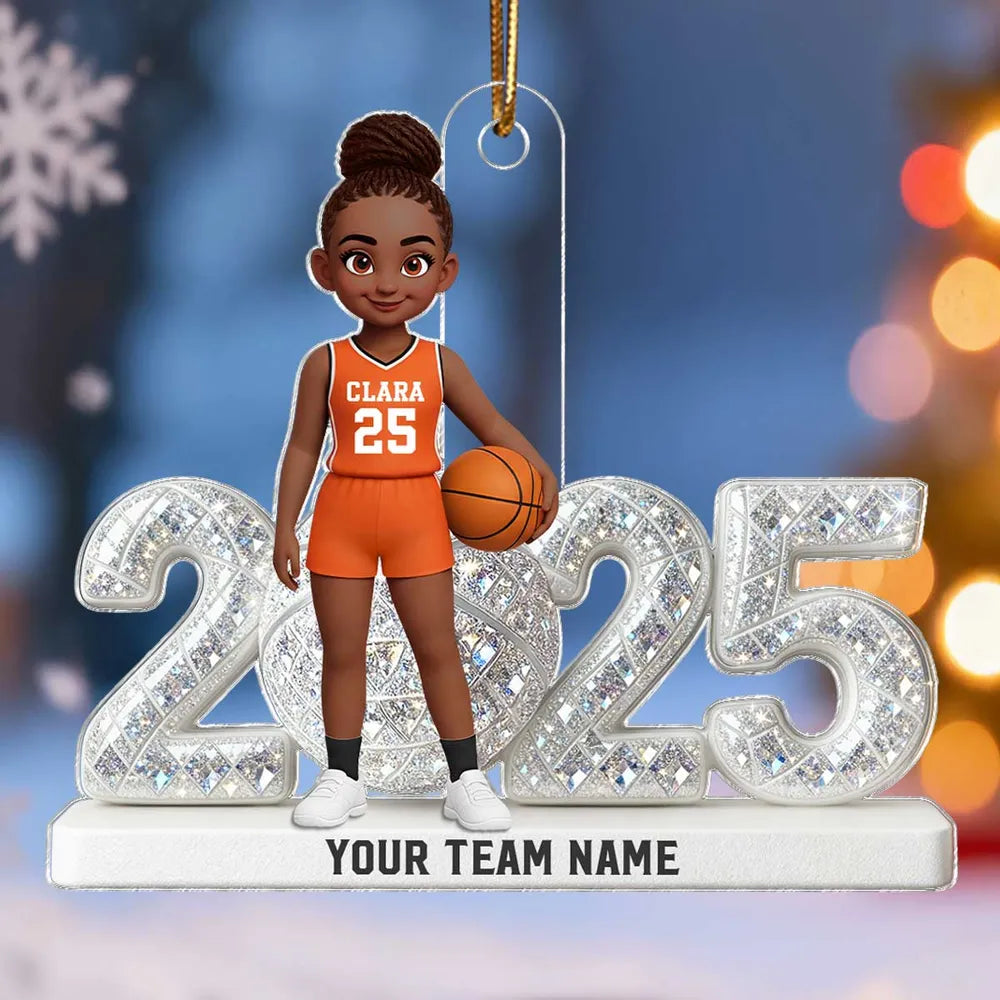 Personalized Acrylic Ornament with Girl Basketball Player, Custom Jersey & Year, Unique Gift for Young Athletes & Team Spirit Fans