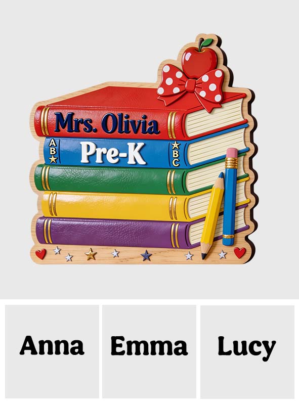 Book Stack - Personalized Teacher Custom Shaped Wood Sign