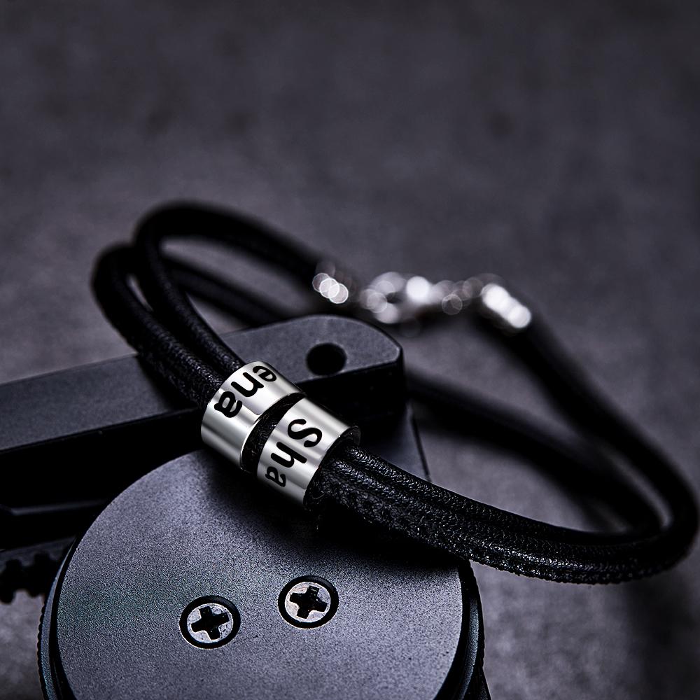 Any Names - Personalized Father Engraved Bead Bracelet