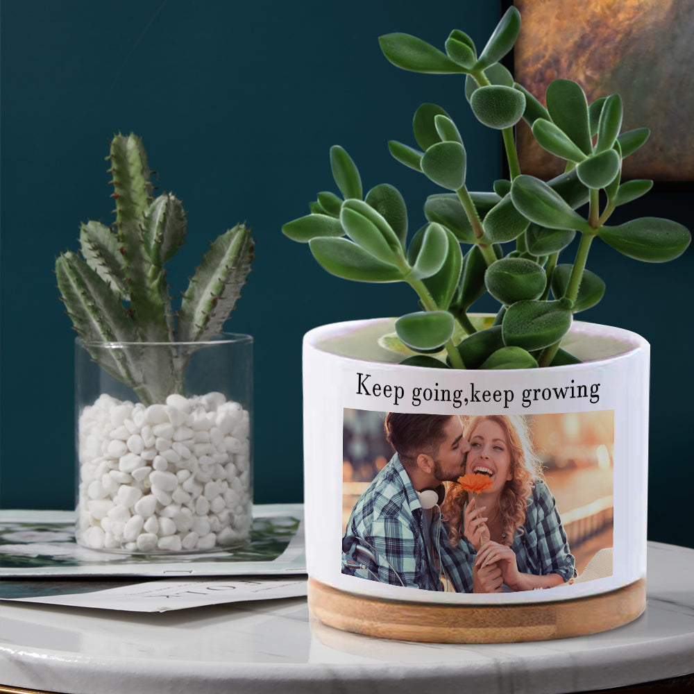Custom Text & Photo Plant Pot - gift for her, plant mom, wife, mom - Personalized Ceramic Pot
