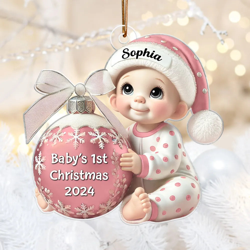 Personalized Baby’s First Christmas Ornament, custom name and year, a special gift for newborns and parents, perfect for celebrating baby’s first holiday