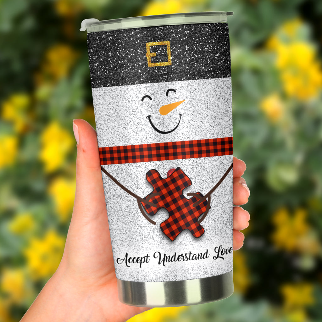 Accept Understand Love - Autism Awareness Tumbler With Faux Glitter Print 0622