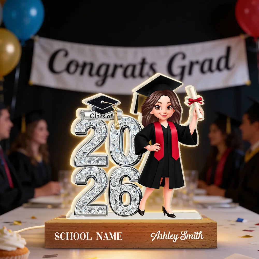 Class of Graduation Block LED Light Plaque, Personalized Keepsake With Warm Glow for Bedroom or Desk, Thoughtful Gift for Grad