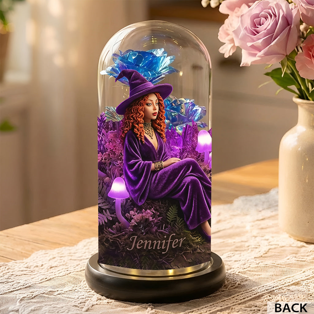 Enchanted Forest Mushroom - Personalized Witch Glowing Roses Glass Dome